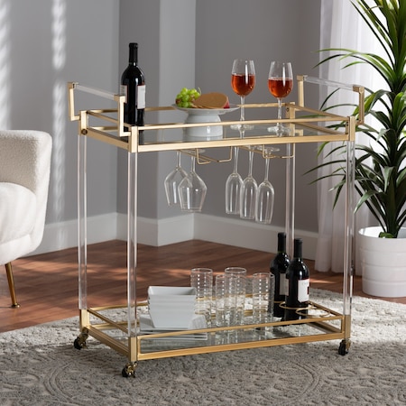 Baxton Studio Savannah Contemporary Glam and Luxe Gold Metal and Glass Wine Cart 220-12524-ZORO